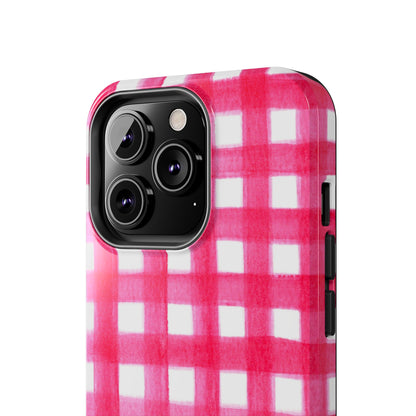 Hot Pink Gingham Watercolor Preppy Tough Phone Case | Various models