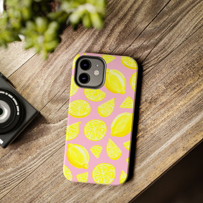 Bright Yellow Lemons Watercolor Illustrated Tossed Pattern Light Pink Tough Phone Case | Various Models