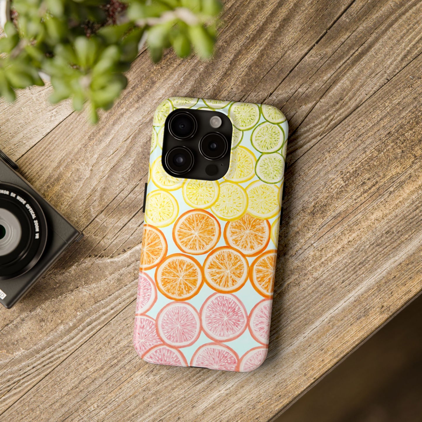 Ombré Citrus Grapefruit, Oranges, Lemons, & Limes Watercolor Illustrated Light Blue Tough Phone Case | Various Models Available