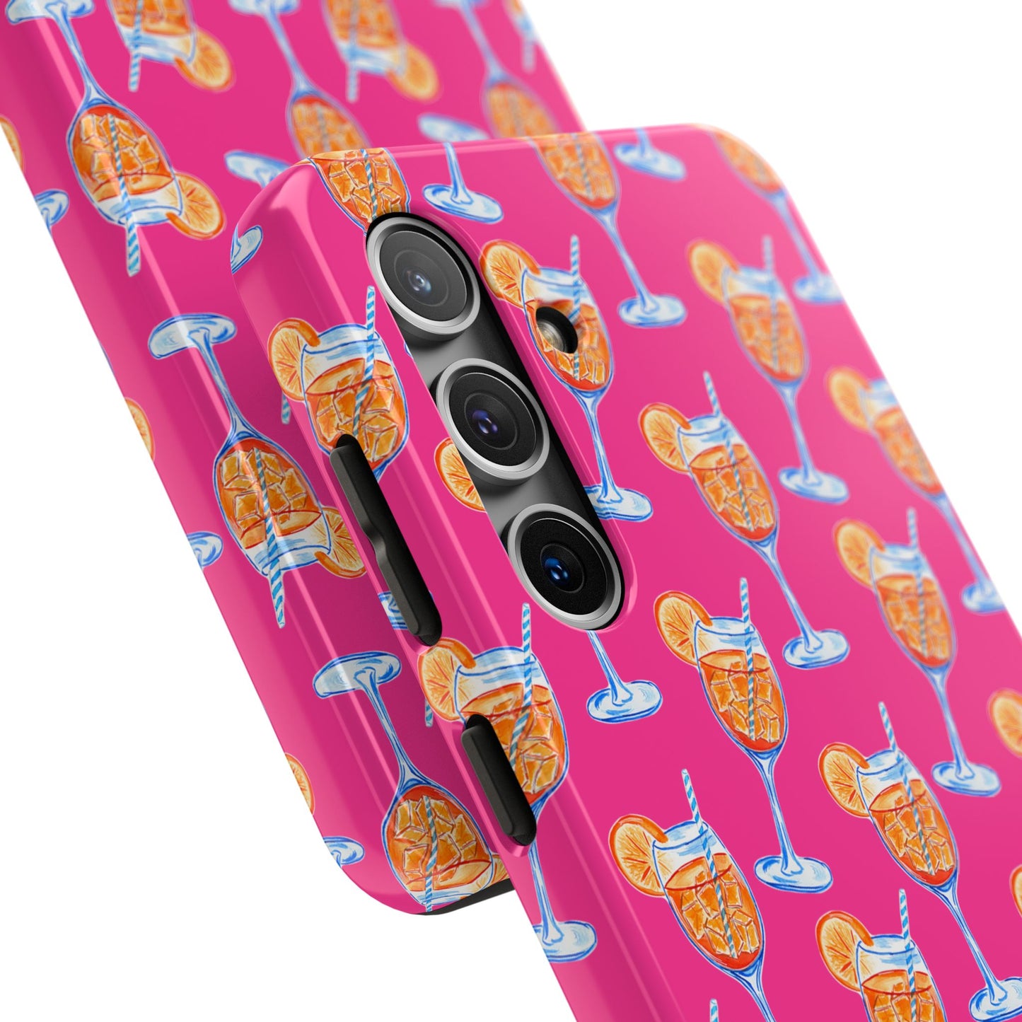 Orange & Blue Aperol Spritz Watercolor Pattern Hot Pink Phone Case | Various Models