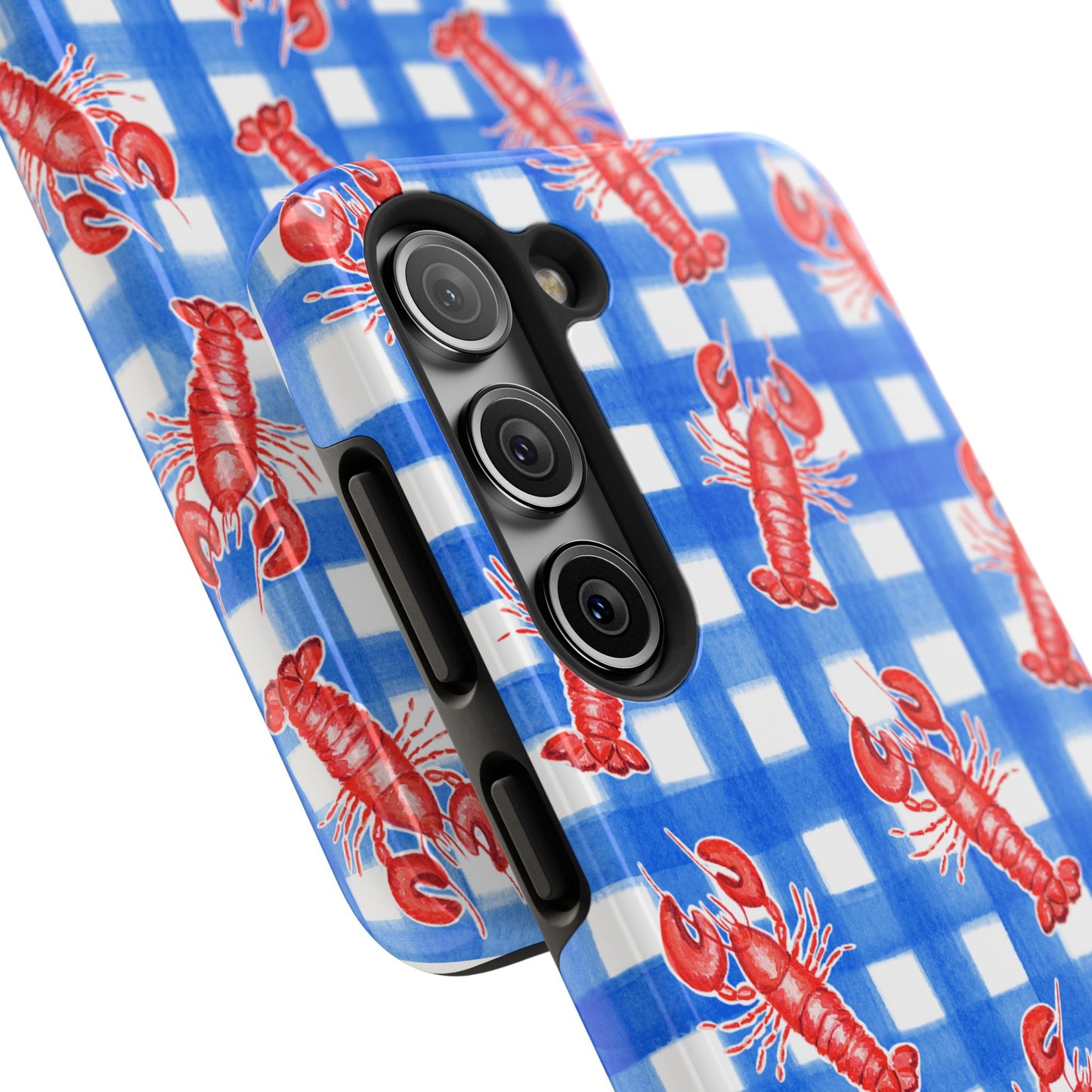 Blue Gingham Red Lobster Watercolor Patterned Phone Case | Various Models