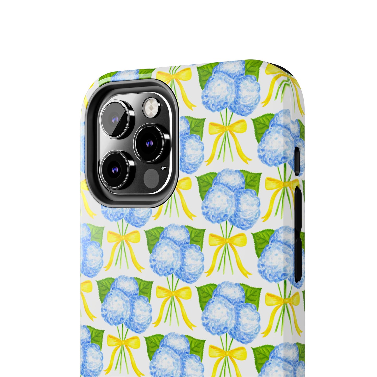 Blue Hydrangea Bouquets with Yellow Bow Ribbon Watercolor Illustrated Patterned Tough Phone Case | Various Models