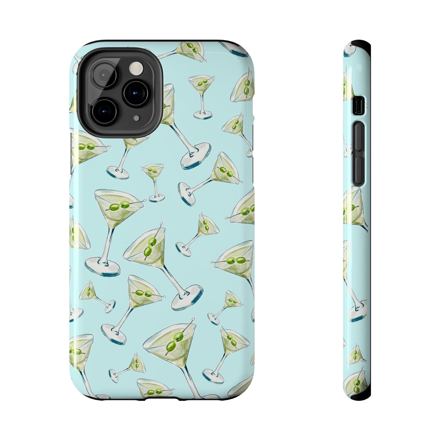 Watercolor Blue and Green Martinis Tossed Illustrated Pattern Turquoise Blue Tough Phone Case | Various Models