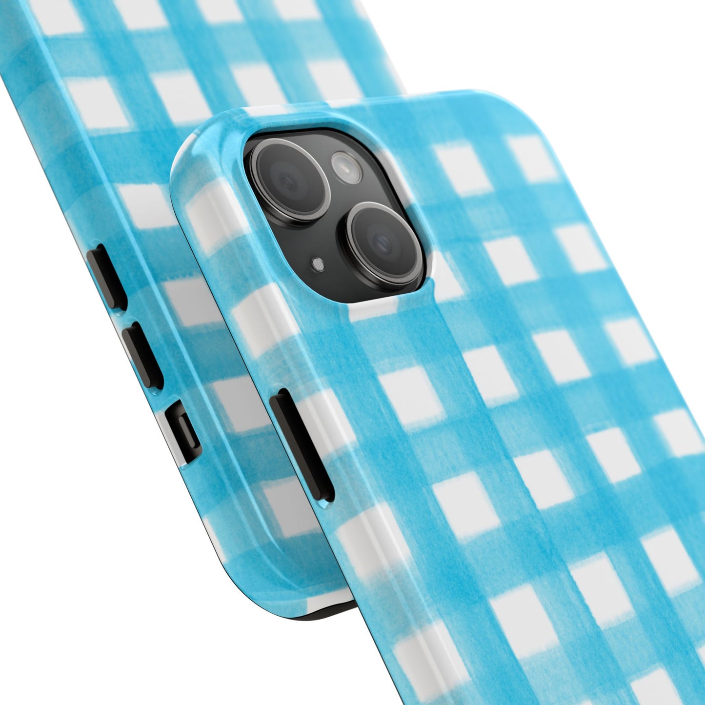 Turquoise Gingham Watercolor Illustrated Tough Phone Case | Various Models Available