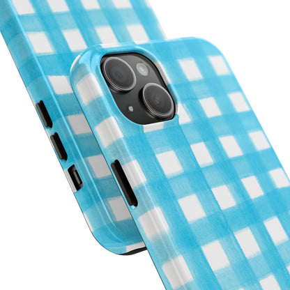 Turquoise Gingham Watercolor Illustrated Tough Phone Case | Various Models Available