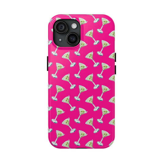 Hot Pink Mini Martini Watercolor Illustrated Tossed Pattern Tough Phone Case | Various Models Available iPhone 15