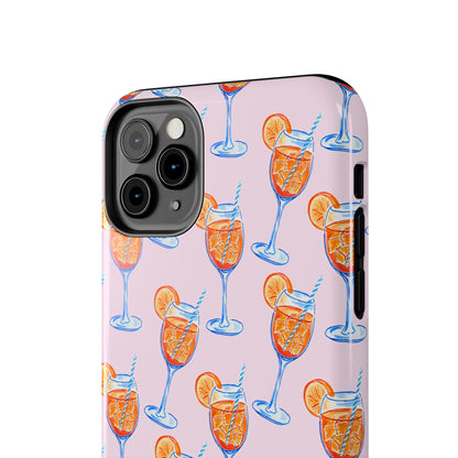 Orange & Blue Aperol Spritz Watercolor Patterned Blush Pink Tough Phone Case | Various Models