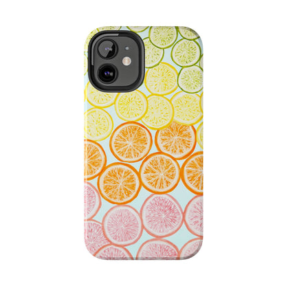 Ombré Citrus Grapefruit, Oranges, Lemons, & Limes Watercolor Illustrated Light Blue Tough Phone Case | Various Models Available