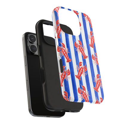 Blue & White Strip Red Lobster Watercolor Patterned Phone Case | Various Models