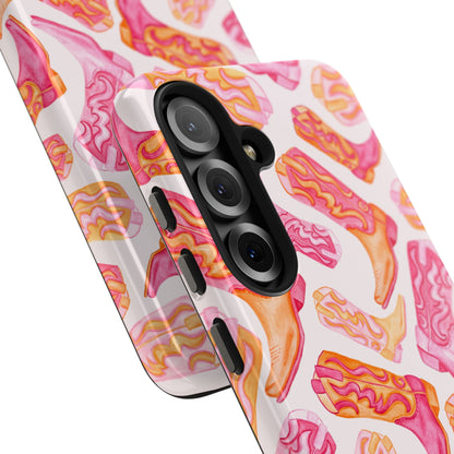 Tossed Hot Pink & Orange Watercolor Cowboy Boots Tough Light Pink Phone Case | Various Models Available