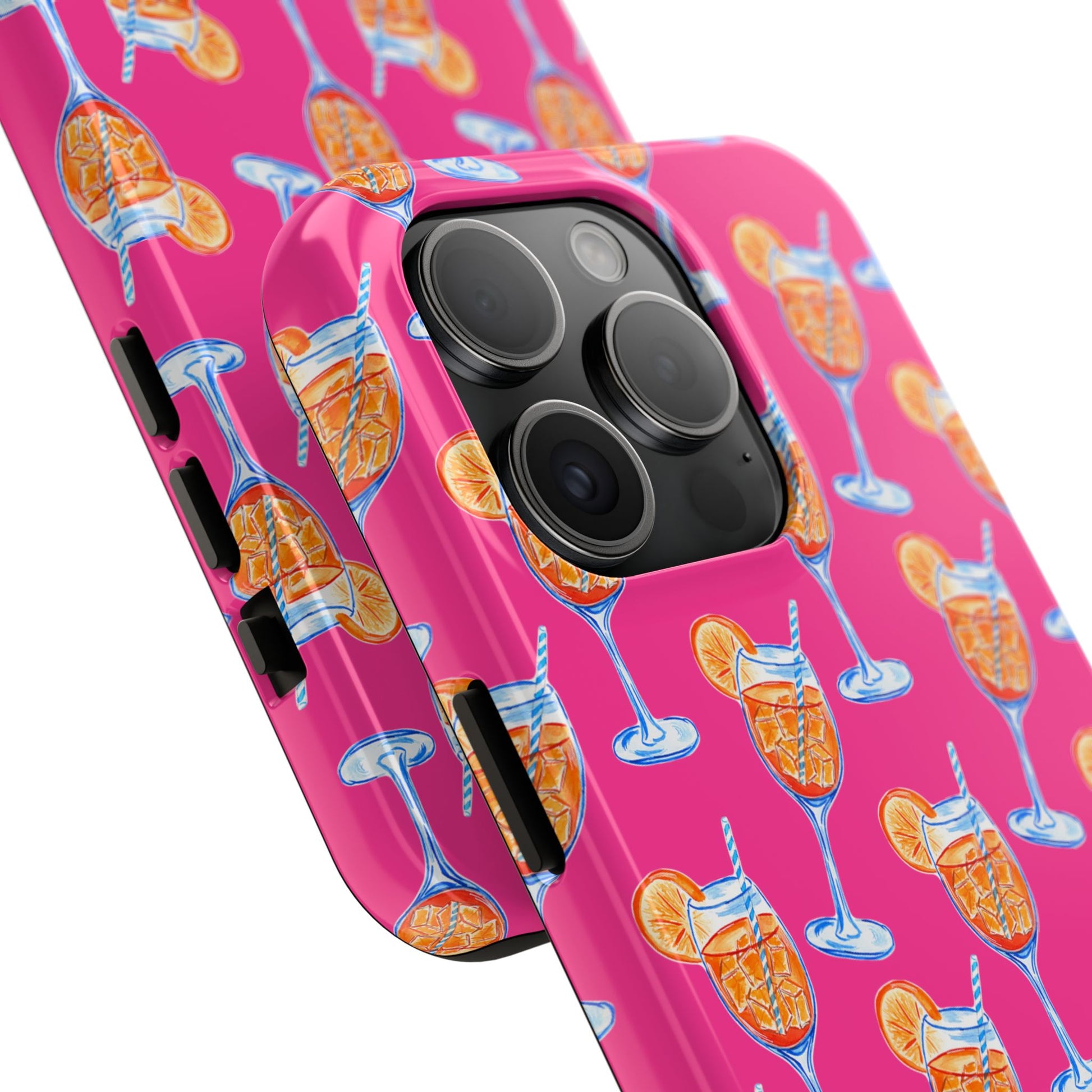 Orange & Blue Aperol Spritz Watercolor Pattern Hot Pink Phone Case | Various Models