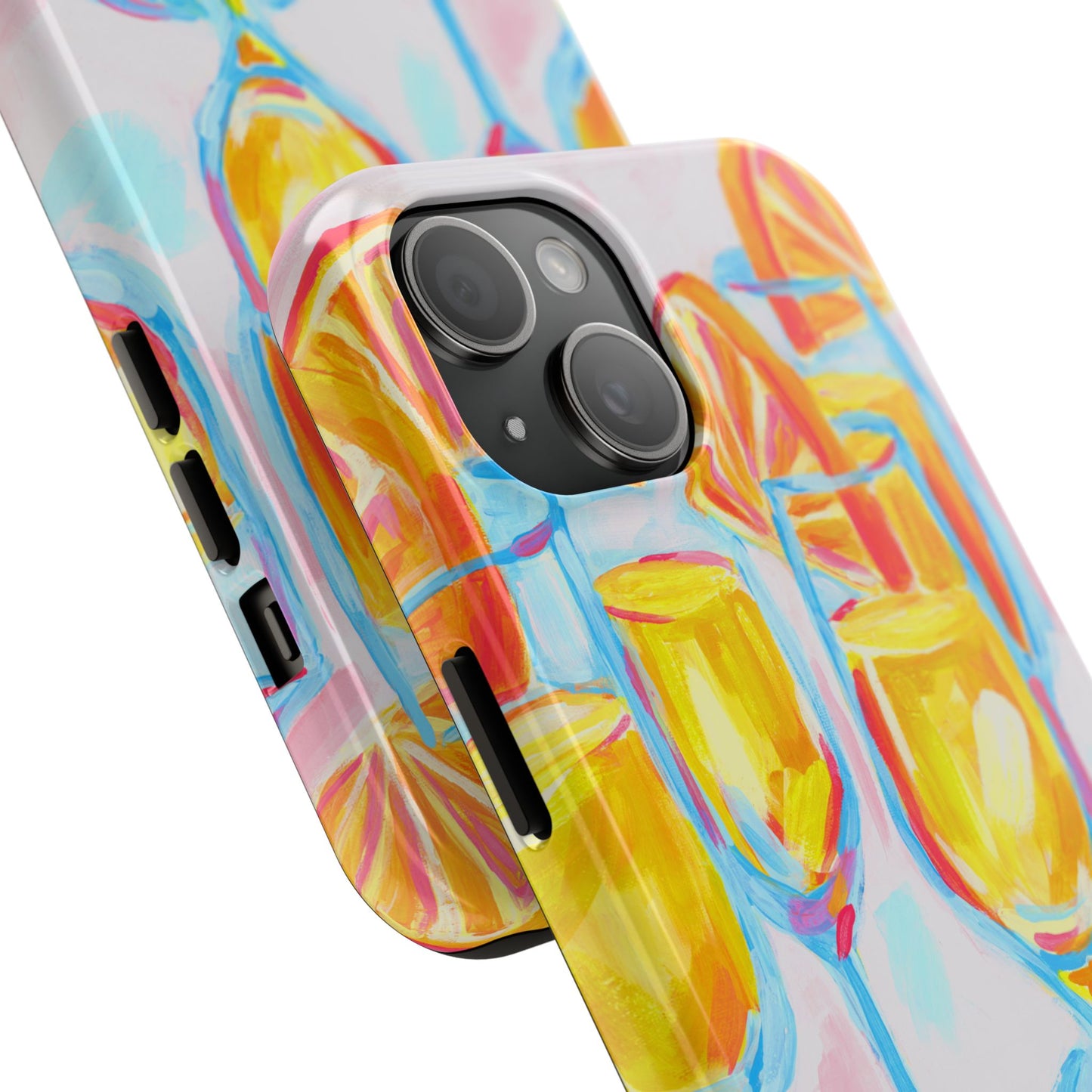 Pink Orange Mimosas Blue Champagne Flutes Abstract Acrylic Tough Phone Case | Various Models