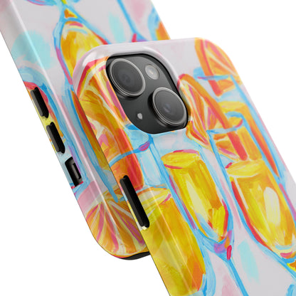 Pink Orange Mimosas Blue Champagne Flutes Abstract Acrylic Tough Phone Case | Various Models