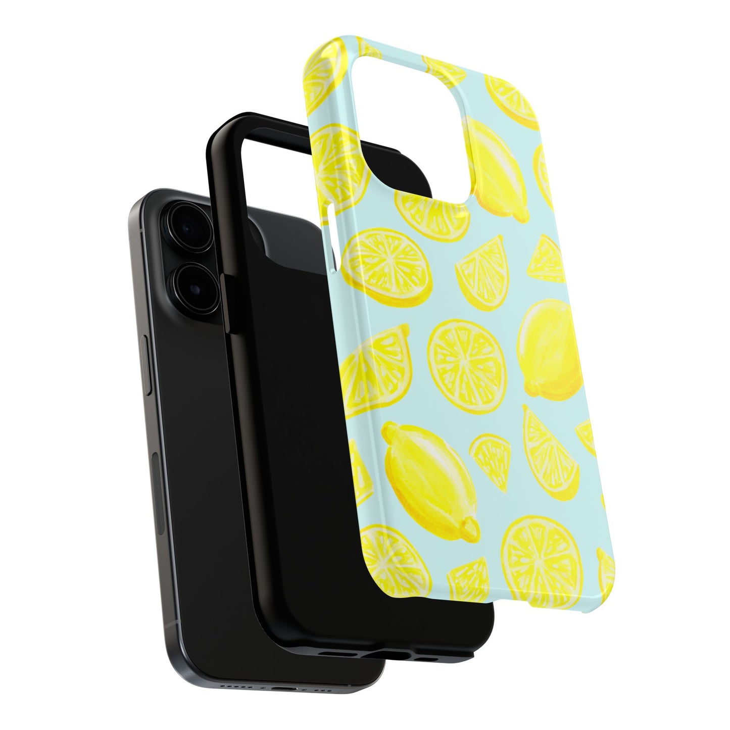 Bright Yellow Lemons Watercolor Illustrated Tossed Pattern Light Blue Tough Phone Case | Various Models