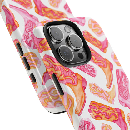 Tossed Hot Pink & Orange Cowboy Boots Tough Phone Cases | Various Models Available