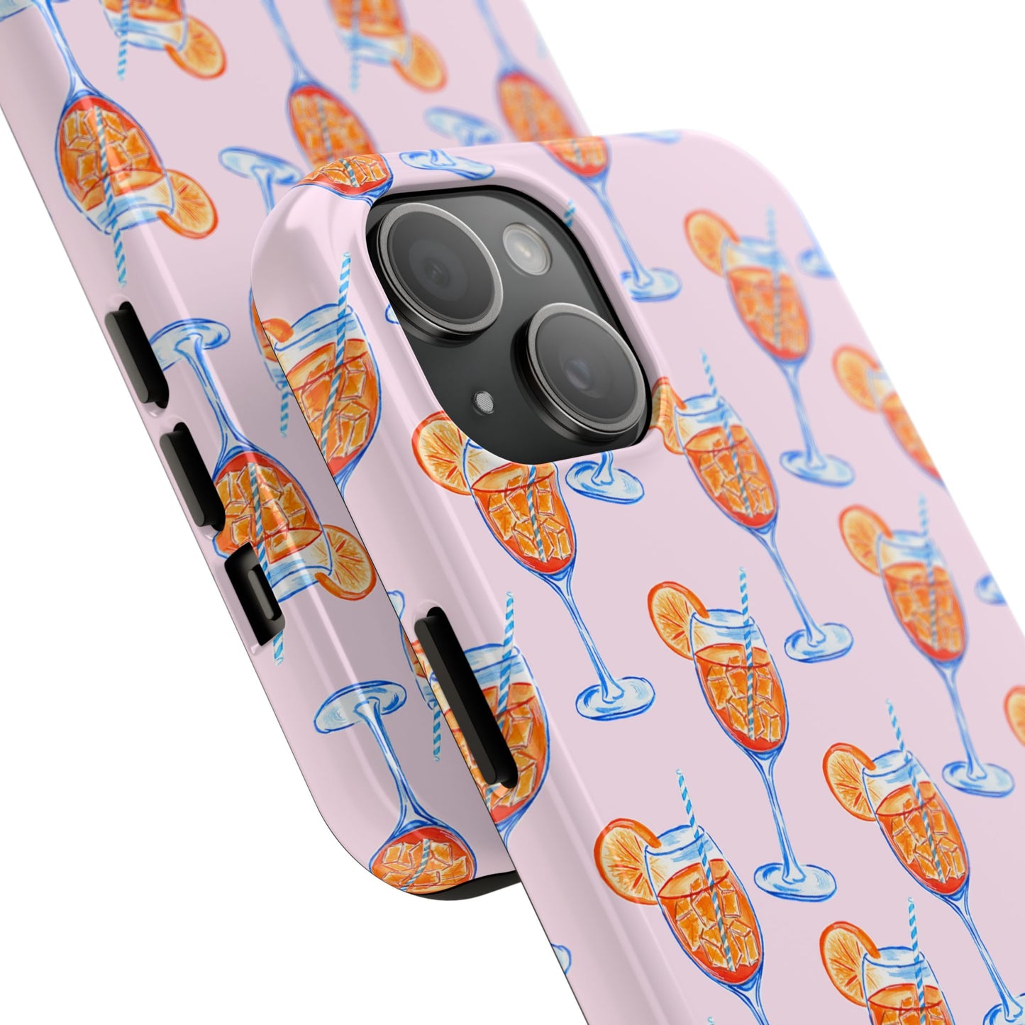 Orange & Blue Aperol Spritz Watercolor Patterned Blush Pink Tough Phone Case | Various Models
