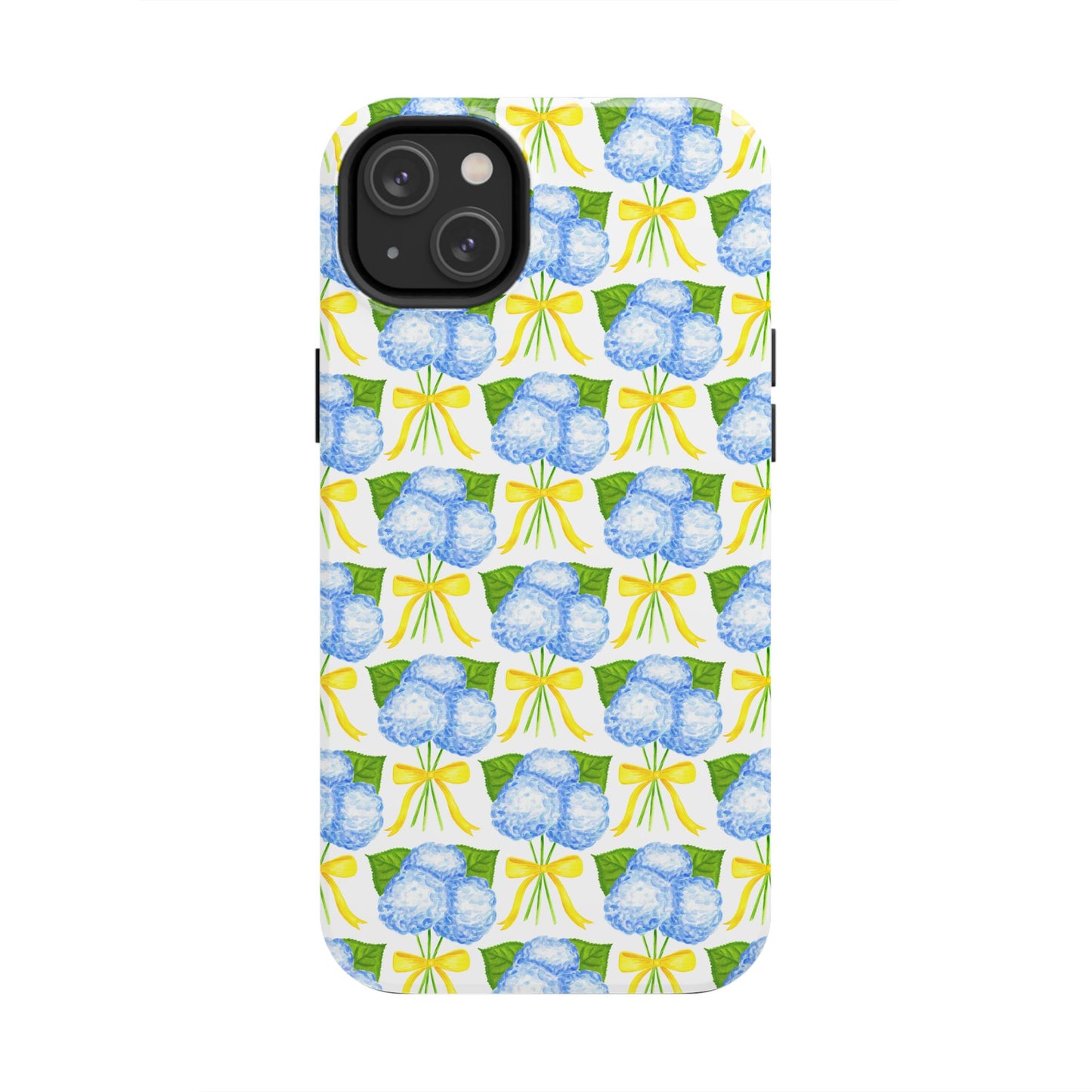 Blue Hydrangea Bouquets with Yellow Bow Ribbon Watercolor Illustrated Patterned Tough Phone Case | Various Models