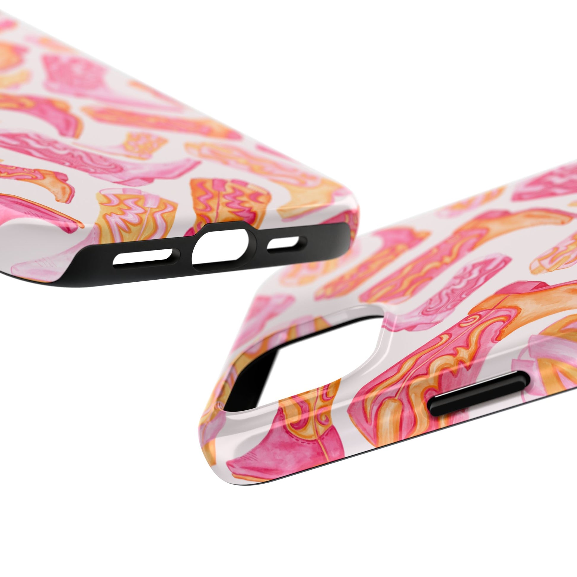 Tossed Hot Pink & Orange Watercolor Cowboy Boots Tough Light Pink Phone Case | Various Models Available