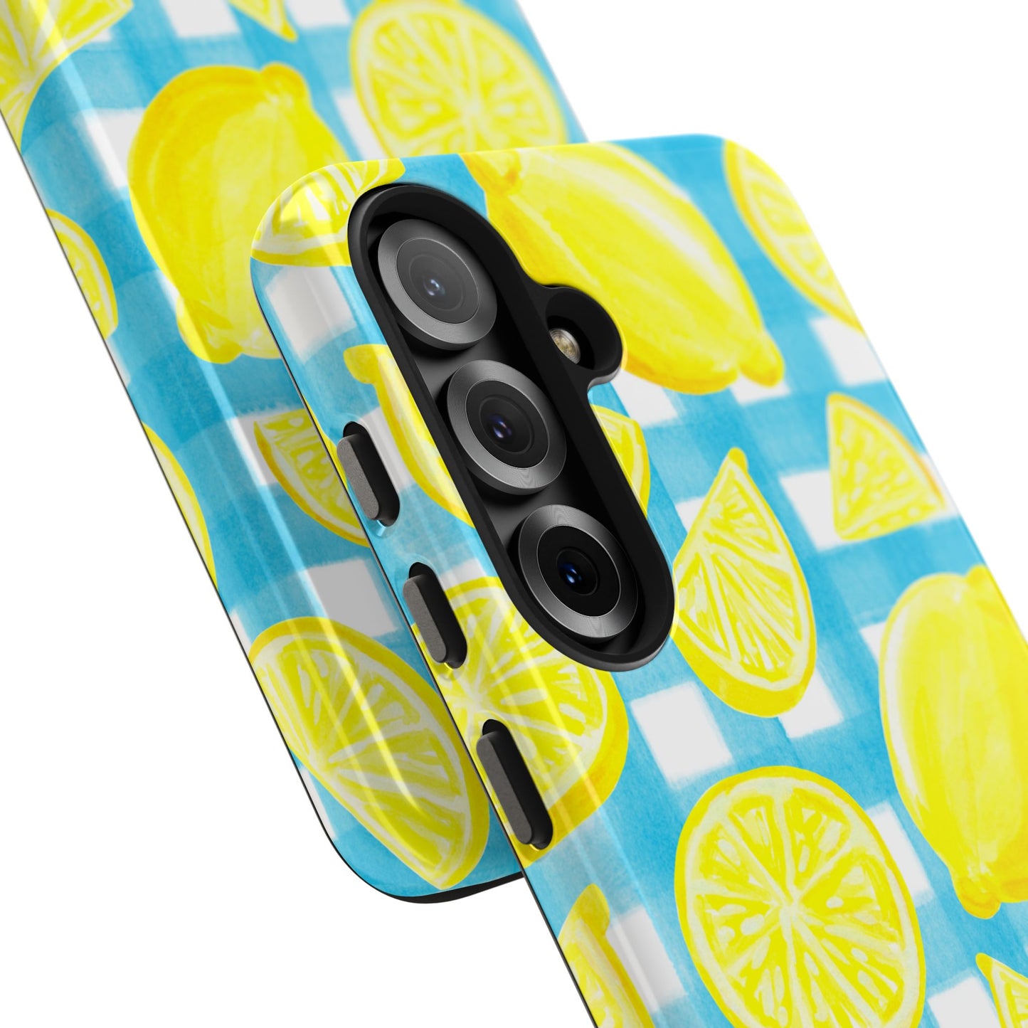Yellow Lemons & Turquoise Gingham Watercolor Illustrated Tough Phone Case | Various Models Available