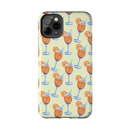 Lemon Yellow Orange & Blue Aperol Spritz Watercolor Patterned Tough Phone Case | Various Models