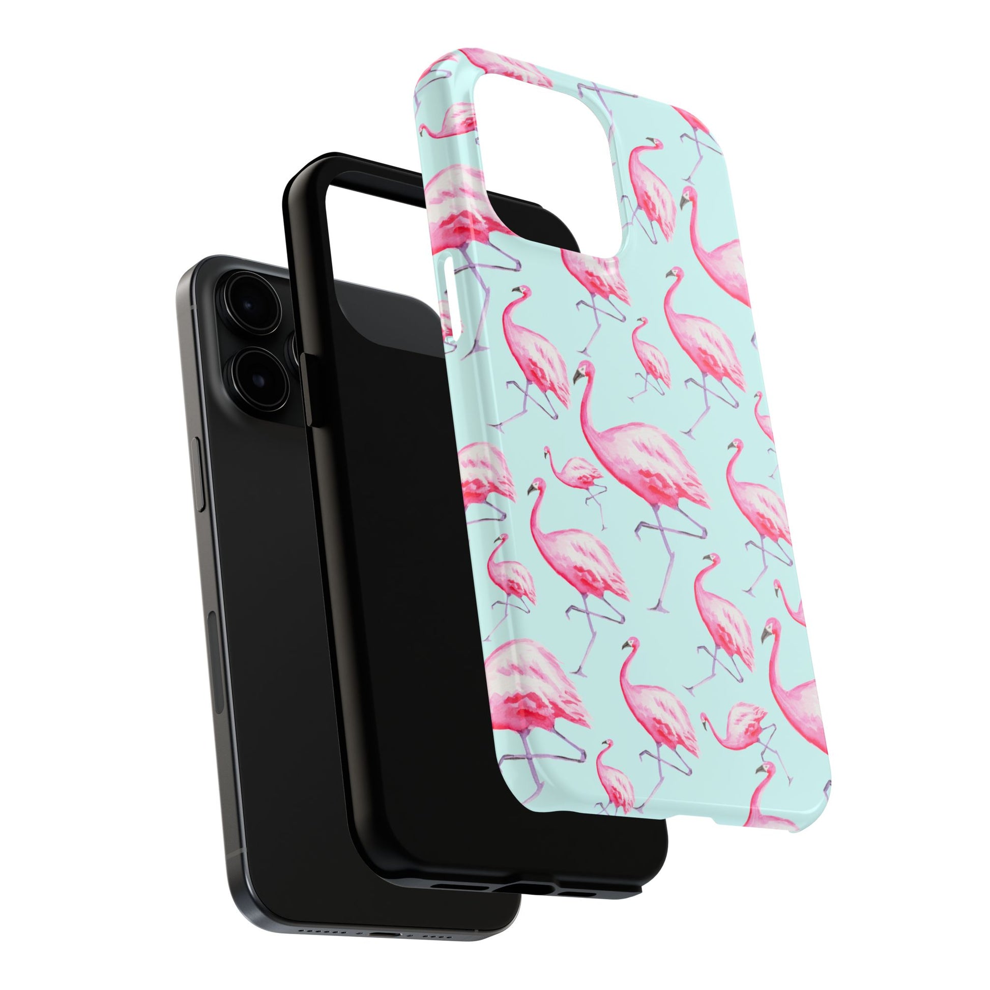 Pink Flamingos Watercolor Illustrated Tossed Pattern Blue Phone Case | Various Models