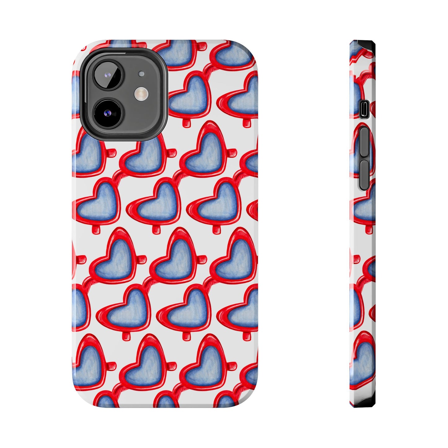 Red Heart Shaped Sunglasses Watercolor Illustrated Tough Phone Case | Various Models iPhone 12