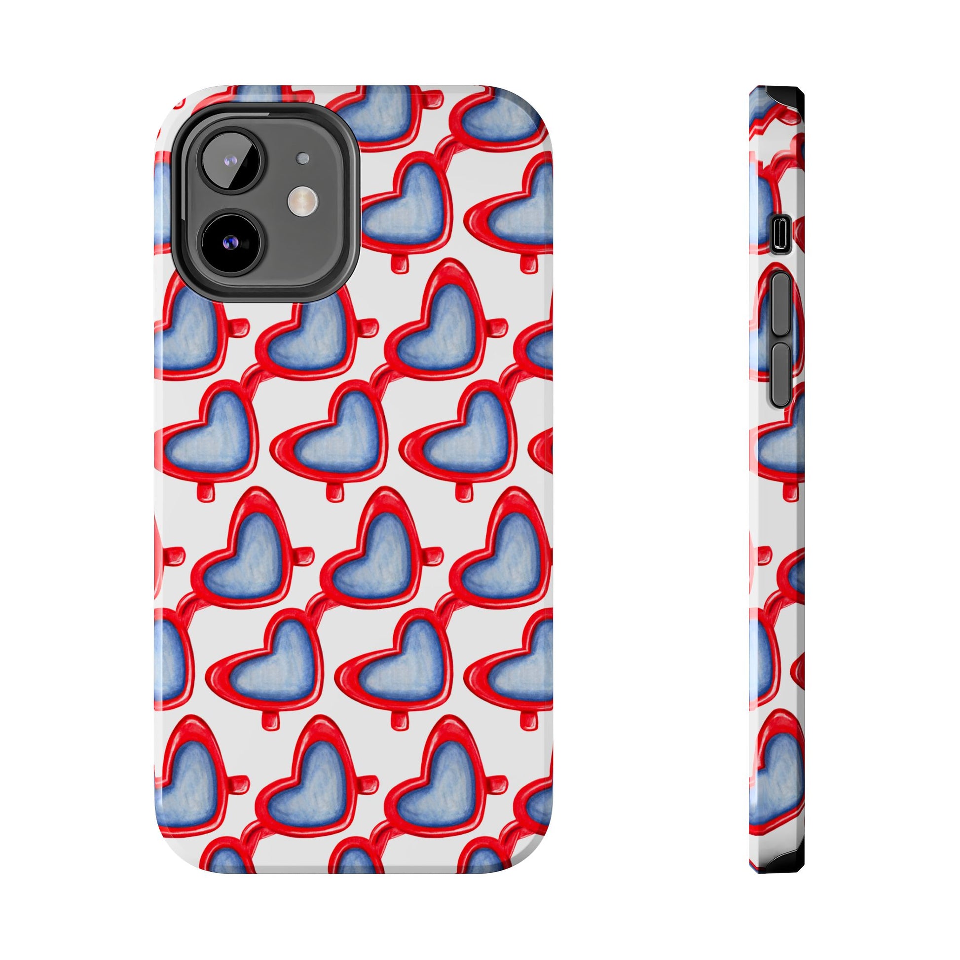 Red Heart Shaped Sunglasses Watercolor Illustrated Tough Phone Case | Various Models iPhone 12