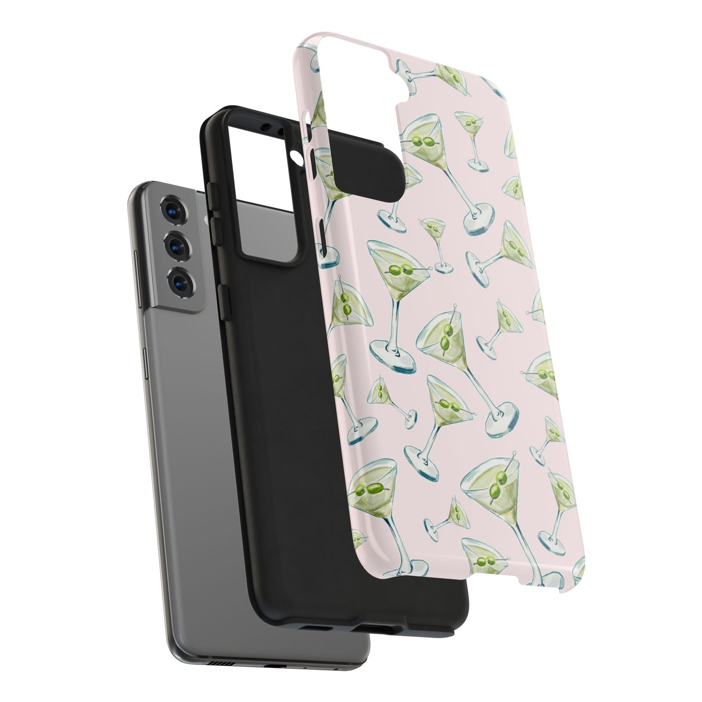Watercolor Blue and Green Martinis Tossed Illustrated Pattern Blush Pink Tough Phone Case | Various Models
