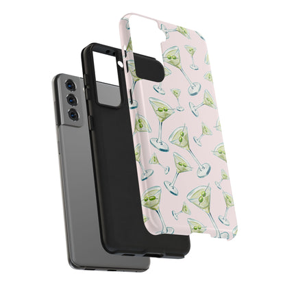 Watercolor Blue and Green Martinis Tossed Illustrated Pattern Blush Pink Tough Phone Case | Various Models