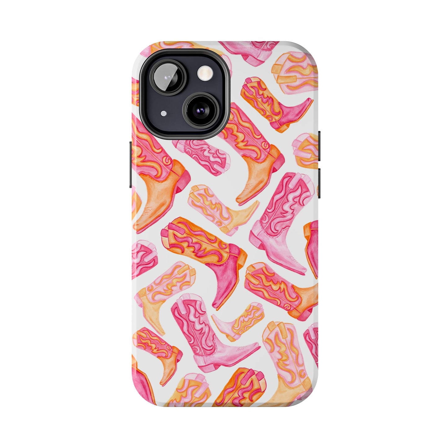 Tossed Hot Pink & Orange Cowboy Boots Tough Phone Cases | Various Models Available