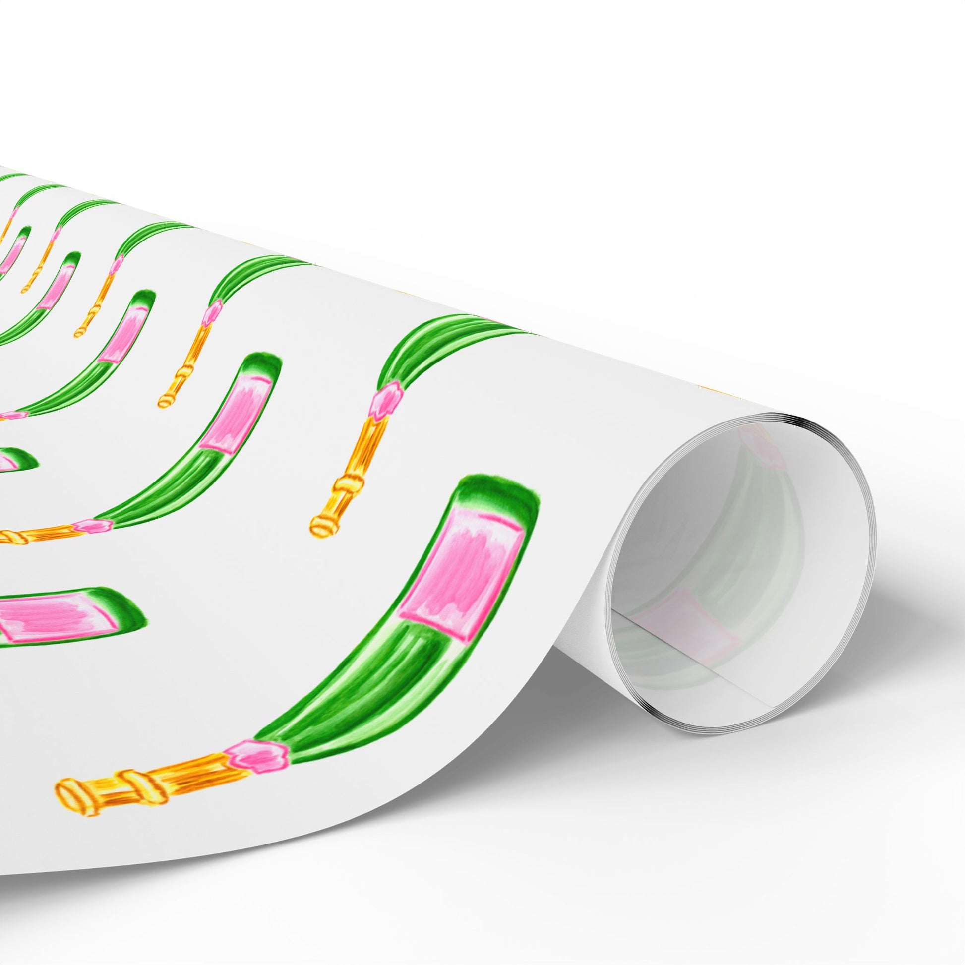 Gift Wrap | White Watercolor Pink & Green Champagne Bottles Pattern | Matte or Glossy