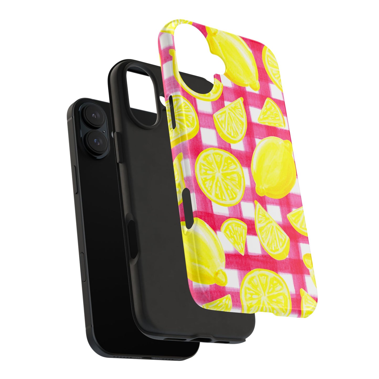 Yellow Lemons & Hot Pink Gingham Watercolor Illustrated Tough Phone Case | Various Models Available