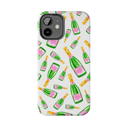 Copy of Tossed Pink and Green Watercolor Illustrated Champagne Bottles Pattern Tough Phone Case | Various Models