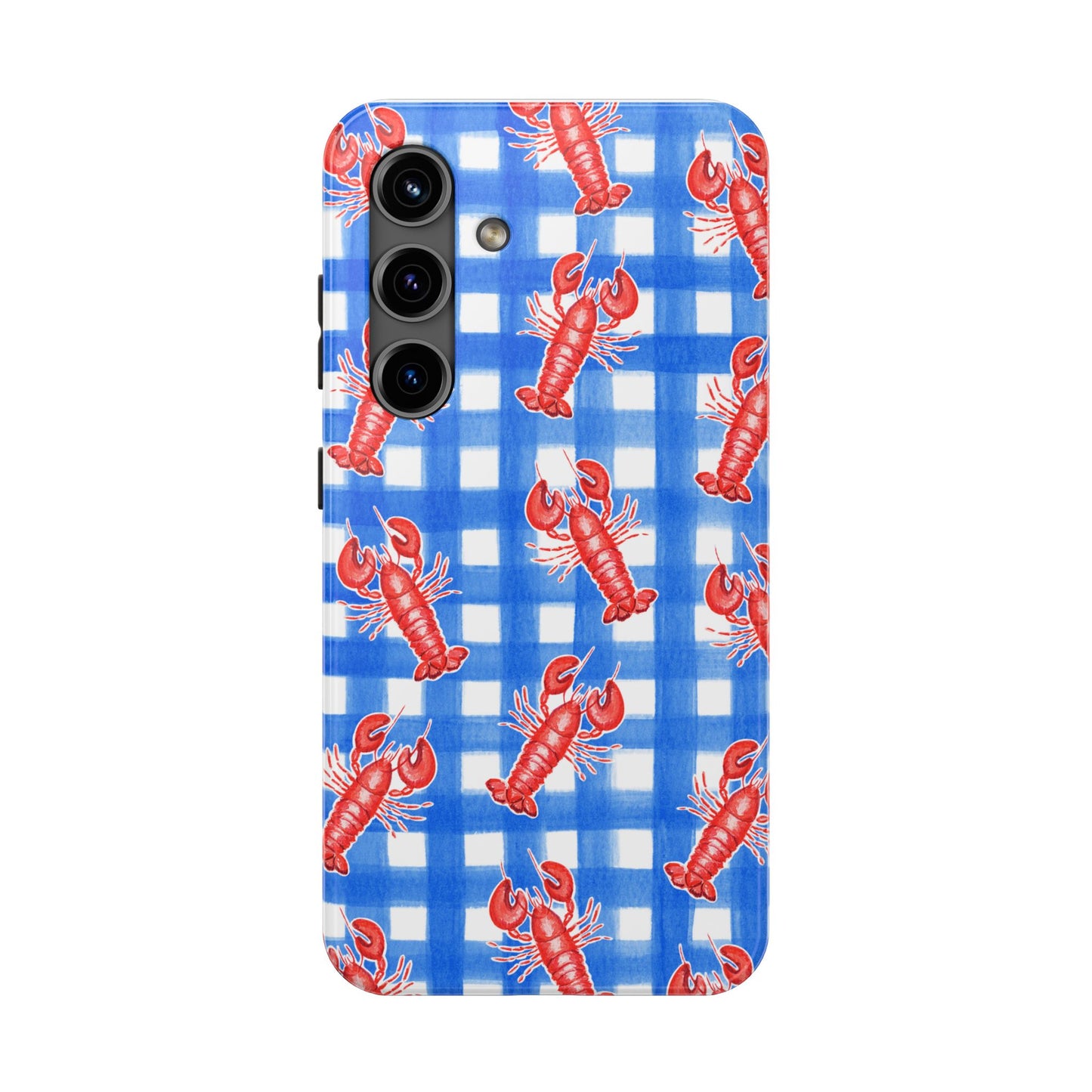 Blue Gingham Red Lobster Watercolor Patterned Phone Case | Various Models