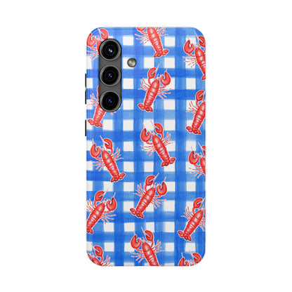 Blue Gingham Red Lobster Watercolor Patterned Phone Case | Various Models