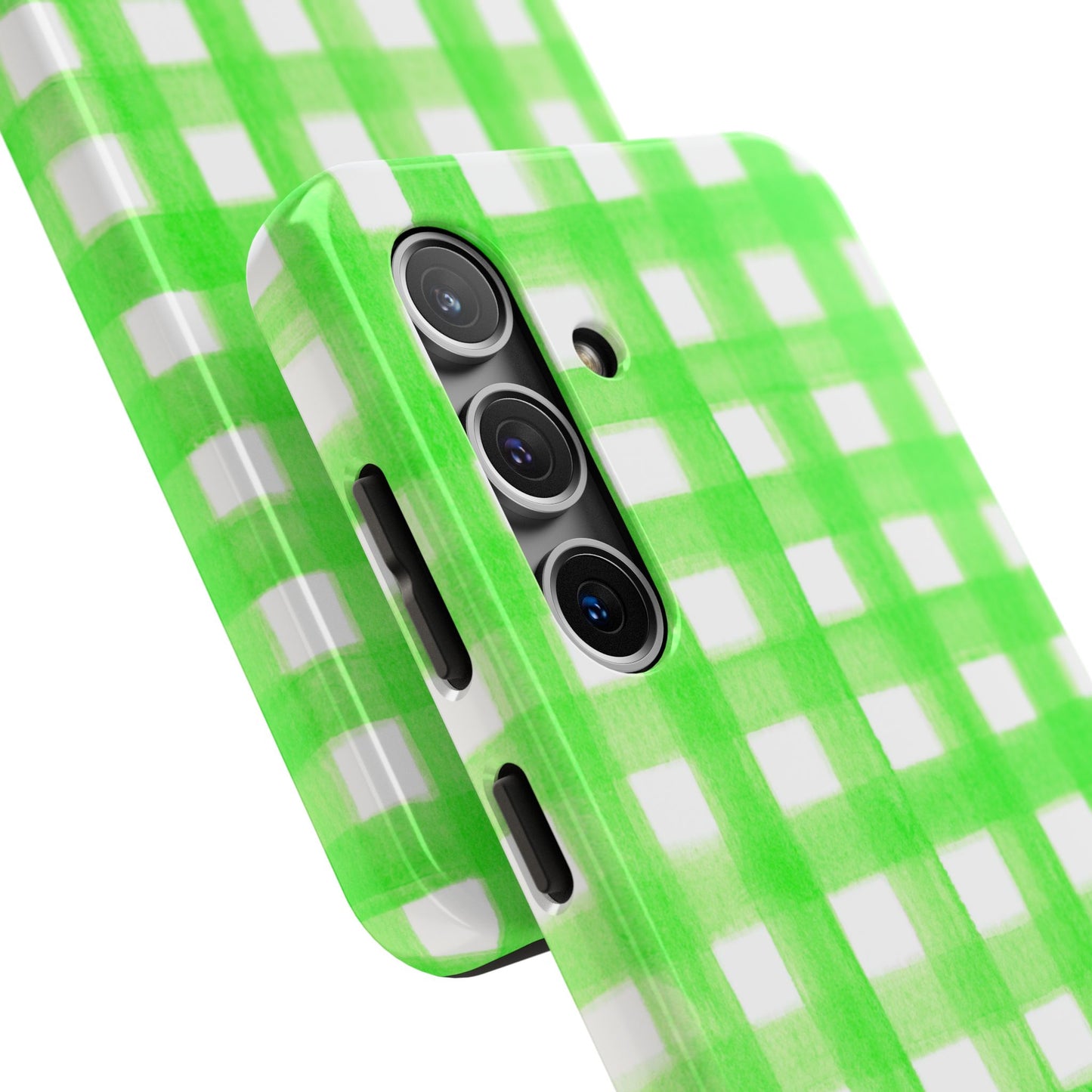 Lime Green Gingham Watercolor Illustrated Tough Phone Case | Various Models Available