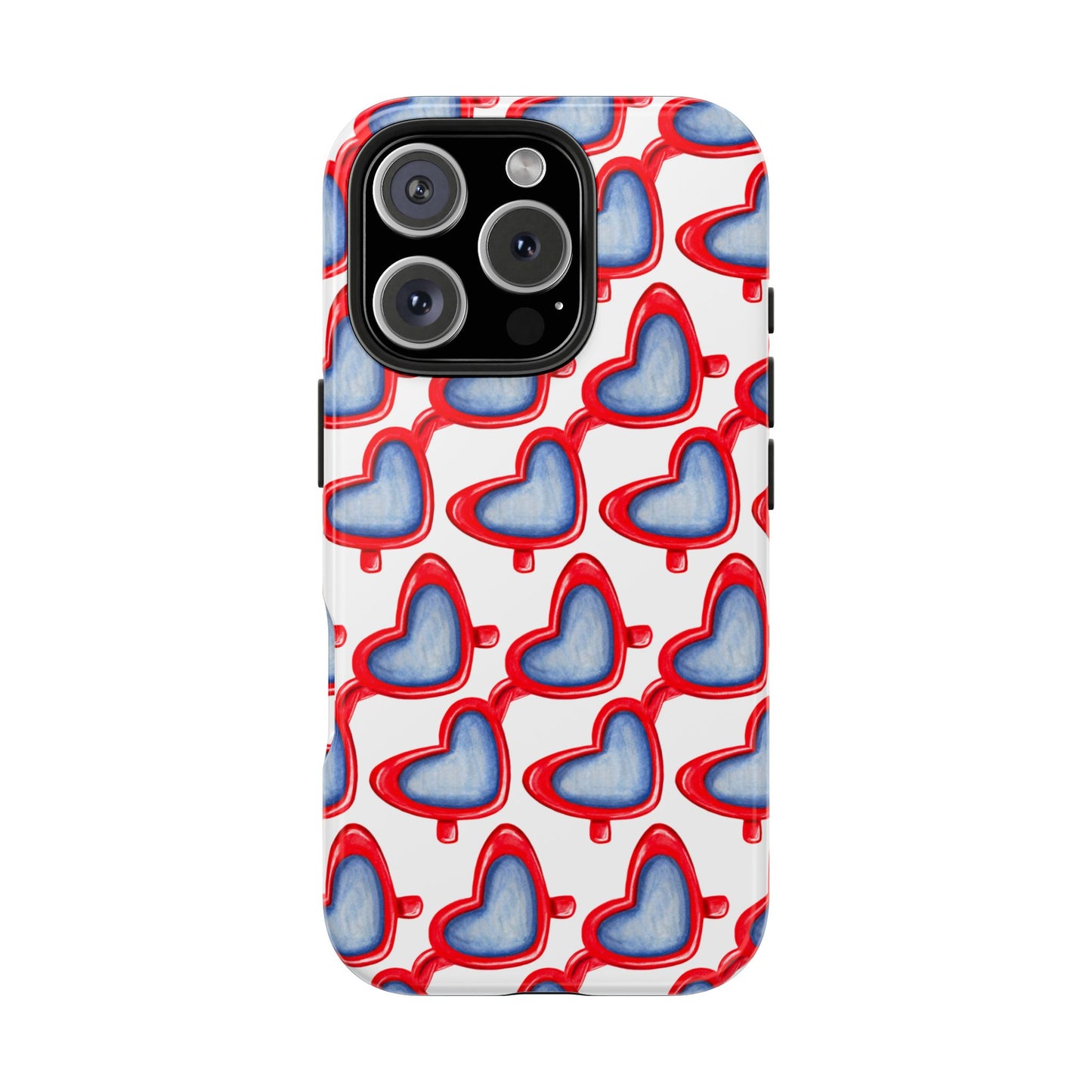 Red Heart Shaped Sunglasses Watercolor Illustrated Tough Phone Case | Various Models iPhone 16 Pro