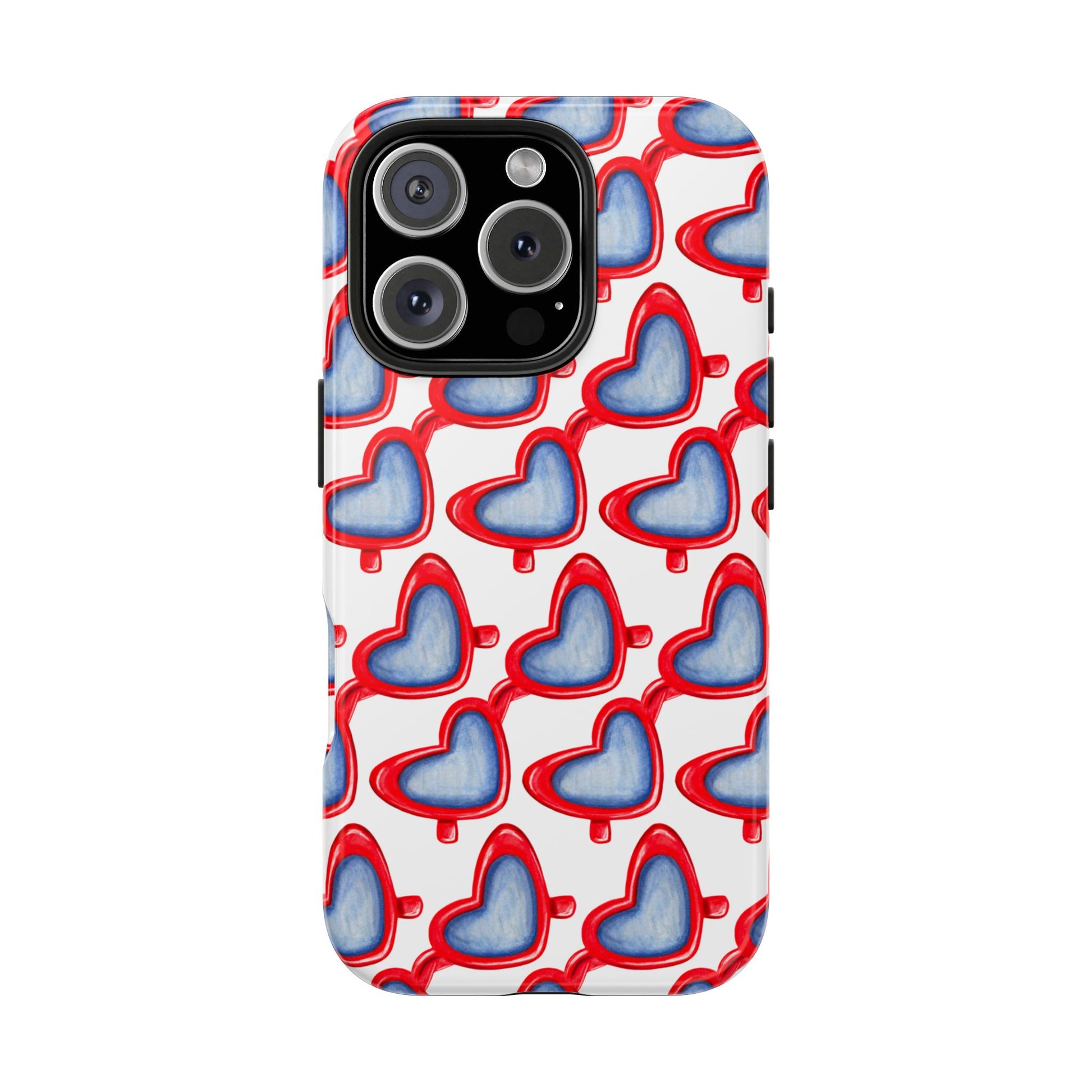 Red Heart Shaped Sunglasses Watercolor Illustrated Tough Phone Case | Various Models iPhone 16 Pro