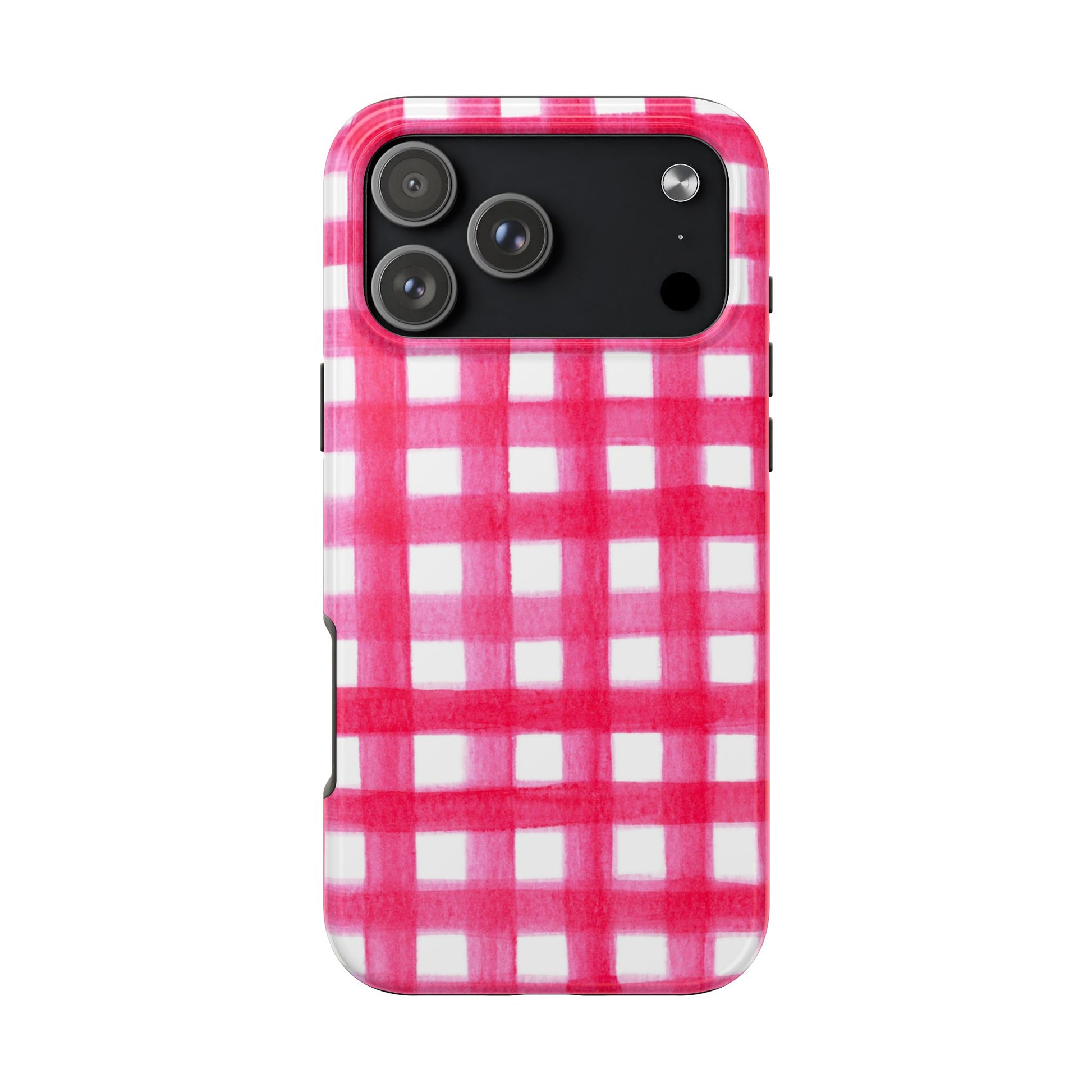 Hot Pink Gingham Watercolor Preppy Tough Phone Case | Various models iPhone 17 Pro Max