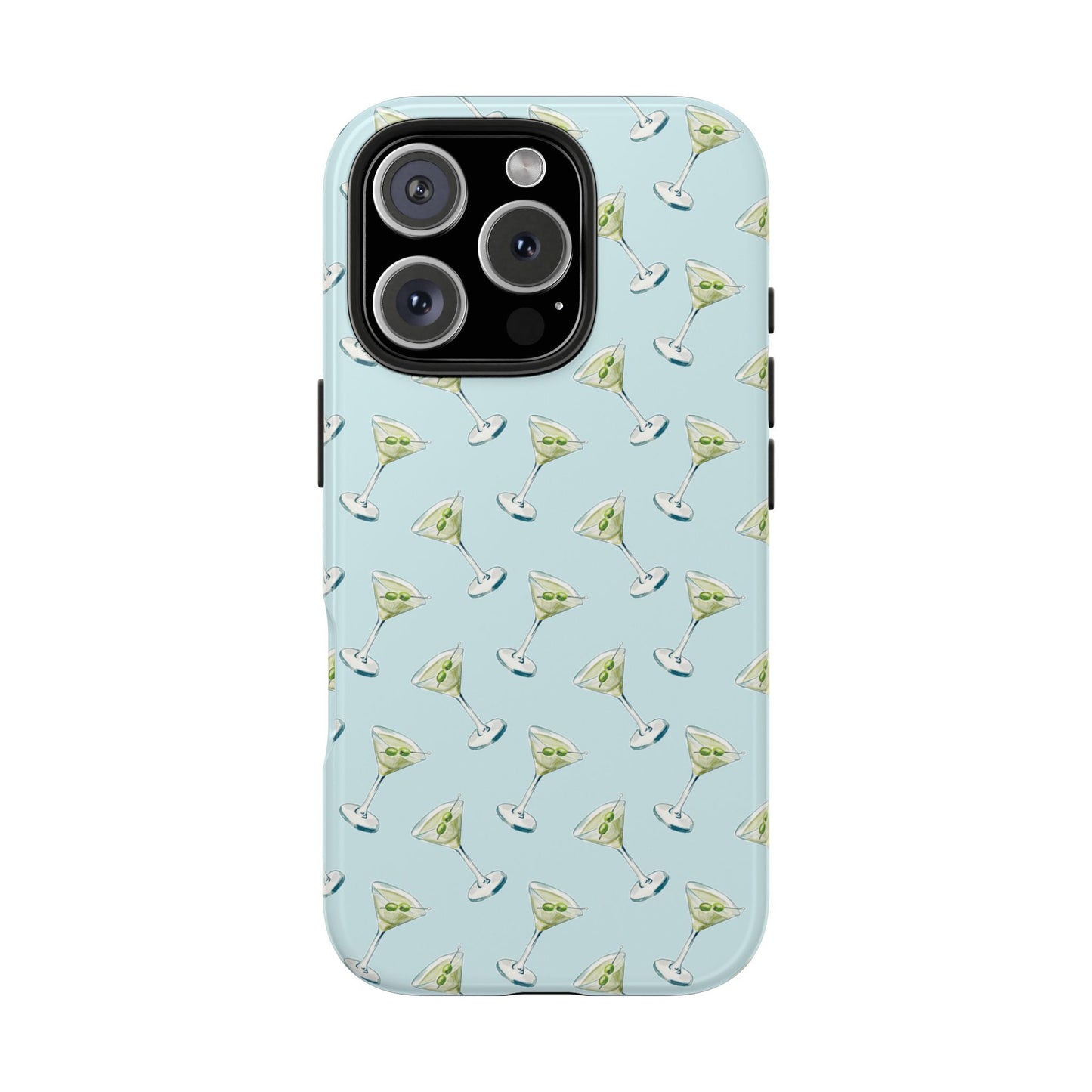 Blue Mini Martini Watercolor Illustrated Tossed Pattern Tough Phone Case | Various Models Available iPhone 16 Pro