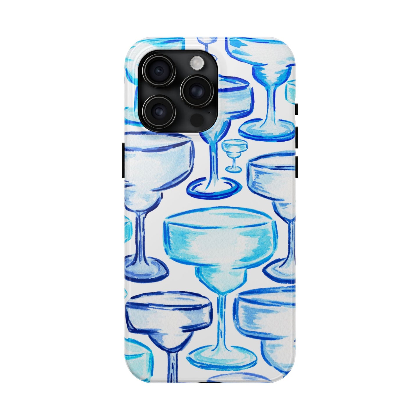 Coastal Shades of Blue Watercolor Margaritas Tough Phone Case | Various Models Available iPhone 15 Pro Max