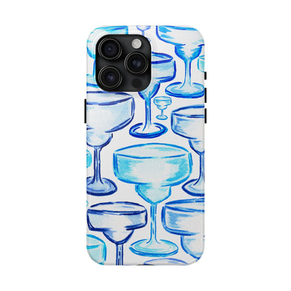 Coastal Shades of Blue Watercolor Margaritas Tough Phone Case | Various Models Available iPhone 15 Pro Max