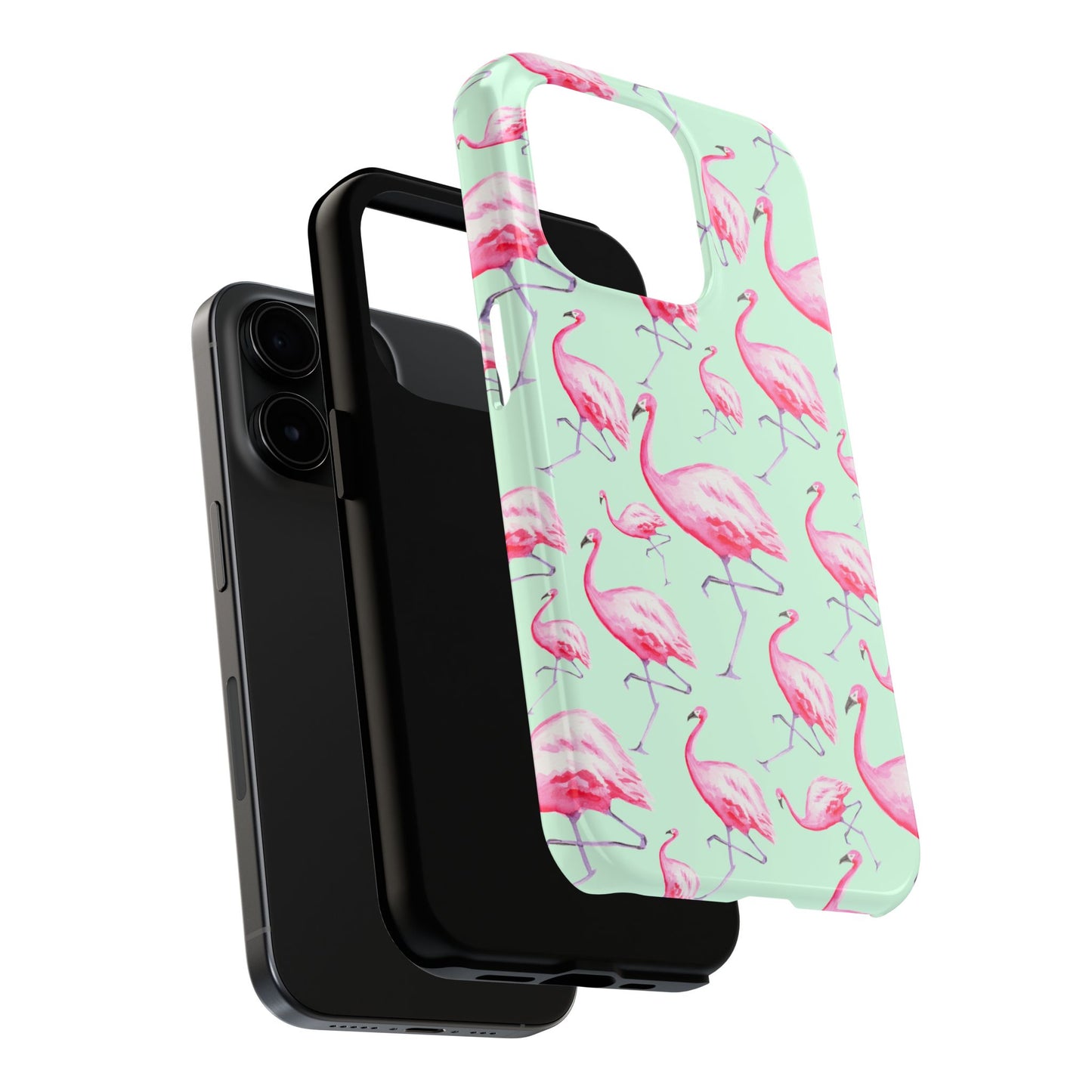 Pink Flamingos Watercolor Illustrated Tossed Pattern Green Phone Case | Various Models