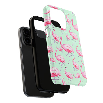 Pink Flamingos Watercolor Illustrated Tossed Pattern Green Phone Case | Various Models