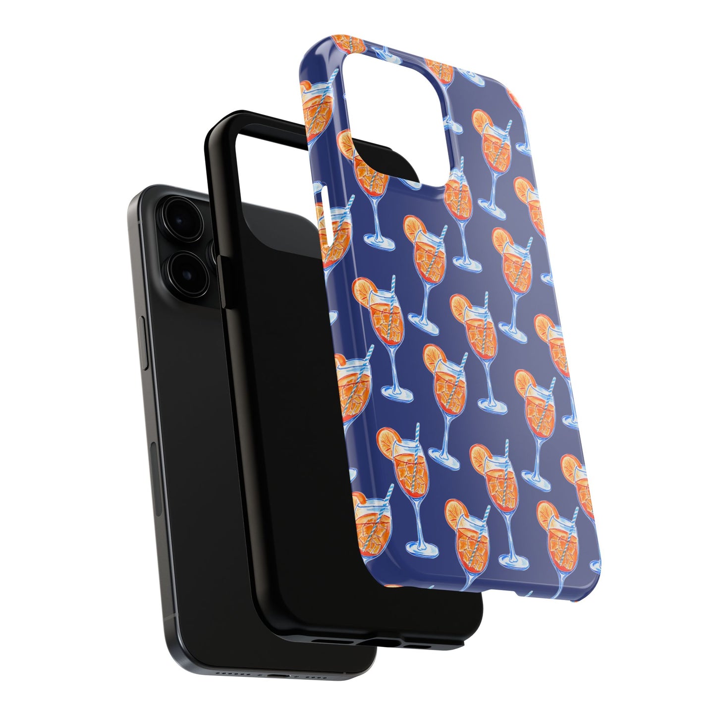 Orange & Blue Aperol Spritz Watercolor Pattern Navy Tough Case | Various Models