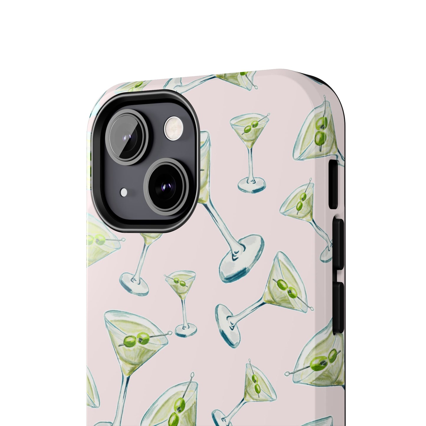 Watercolor Blue and Green Martinis Tossed Illustrated Pattern Blush Pink Tough Phone Case | Various Models