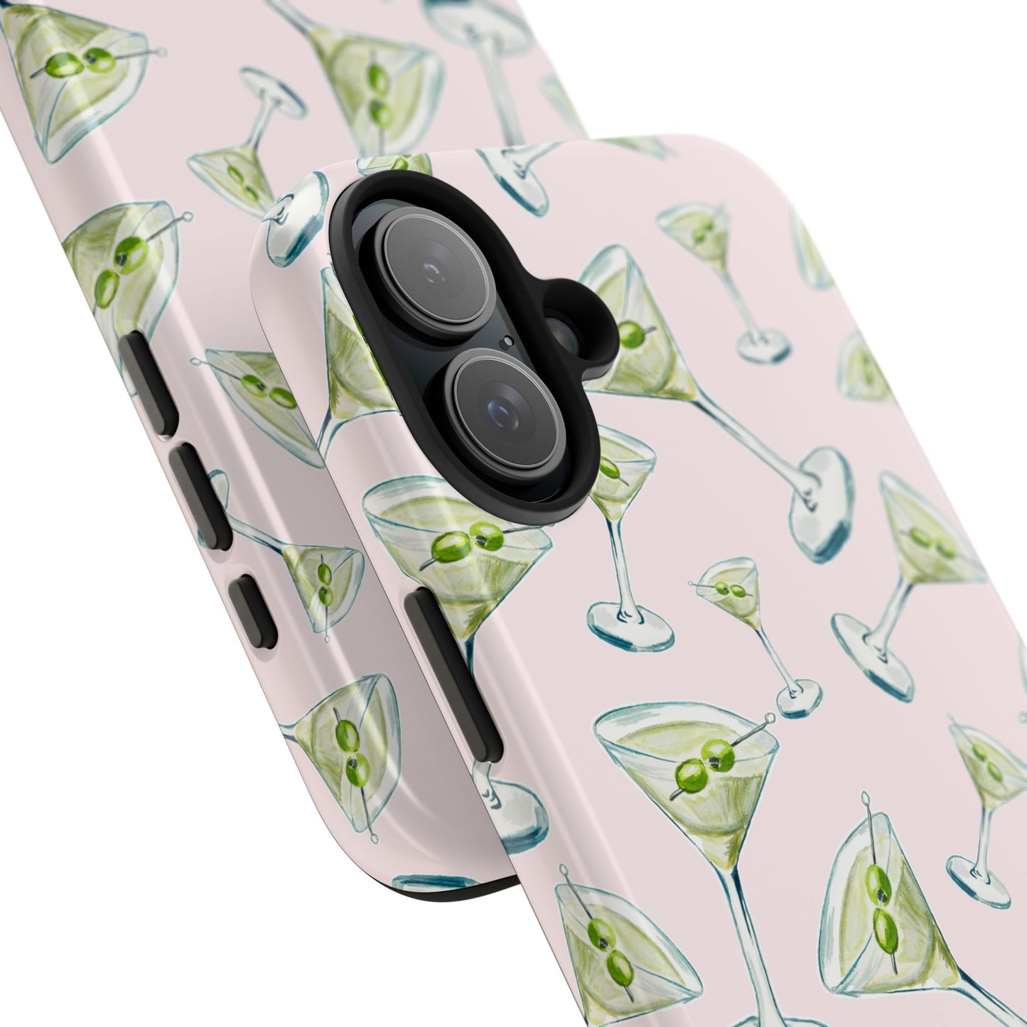 Watercolor Blue and Green Martinis Tossed Illustrated Pattern Blush Pink Tough Phone Case | Various Models