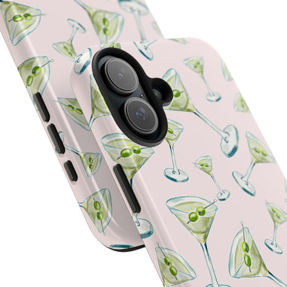 Watercolor Blue and Green Martinis Tossed Illustrated Pattern Blush Pink Tough Phone Case | Various Models