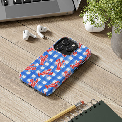 Blue Gingham Red Lobster Watercolor Patterned Phone Case | Various Models