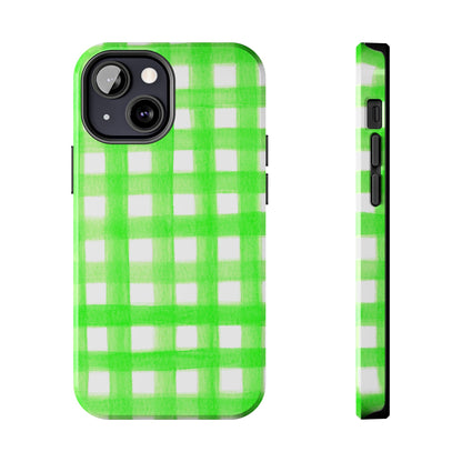 Lime Green Gingham Watercolor Illustrated Tough Phone Case | Various Models Available